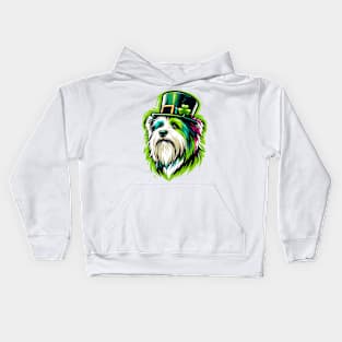 Tibetan Terrier in Leprechaun Hat: St Patrick's Day Art Kids Hoodie